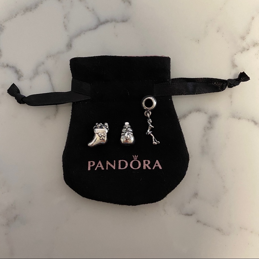 Set of 3 Brand New Pandora Silver Charms w/ Pouch - Picture 1 of 9